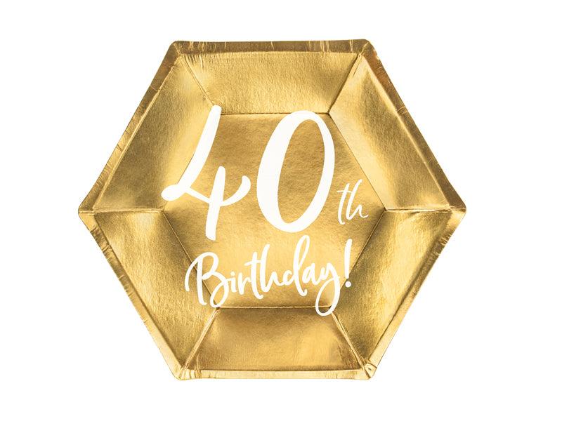 Teller 40th Birthday, gold, 20cm (1 VPE / 6 Stk.) - FeierGlanz